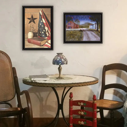 Trendy Decor 4U 2- Piece Vignette Star Spangled Night, God & Country Black Framed Wall Art.