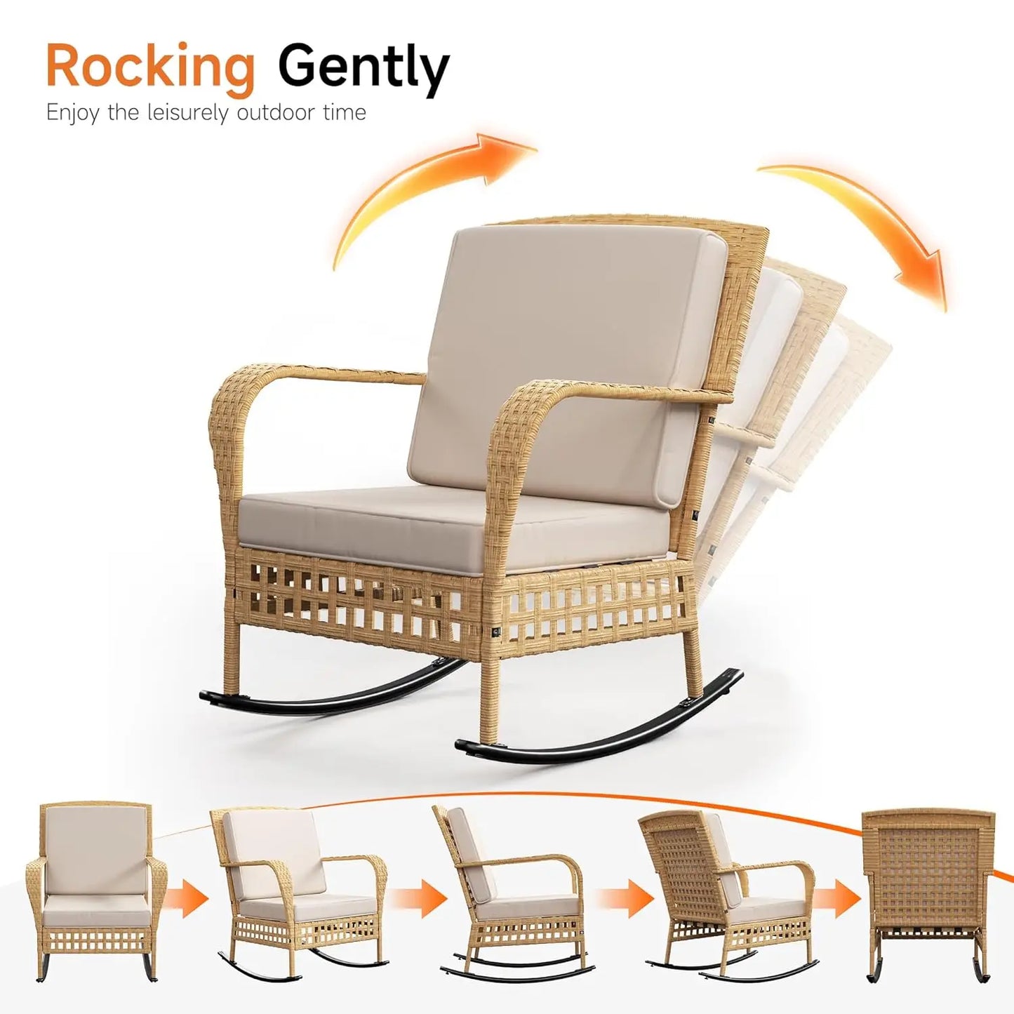 Outdoor Rocking Chair, 3 Pieces Wicker Rocking Bistro Set with Rattan Table.