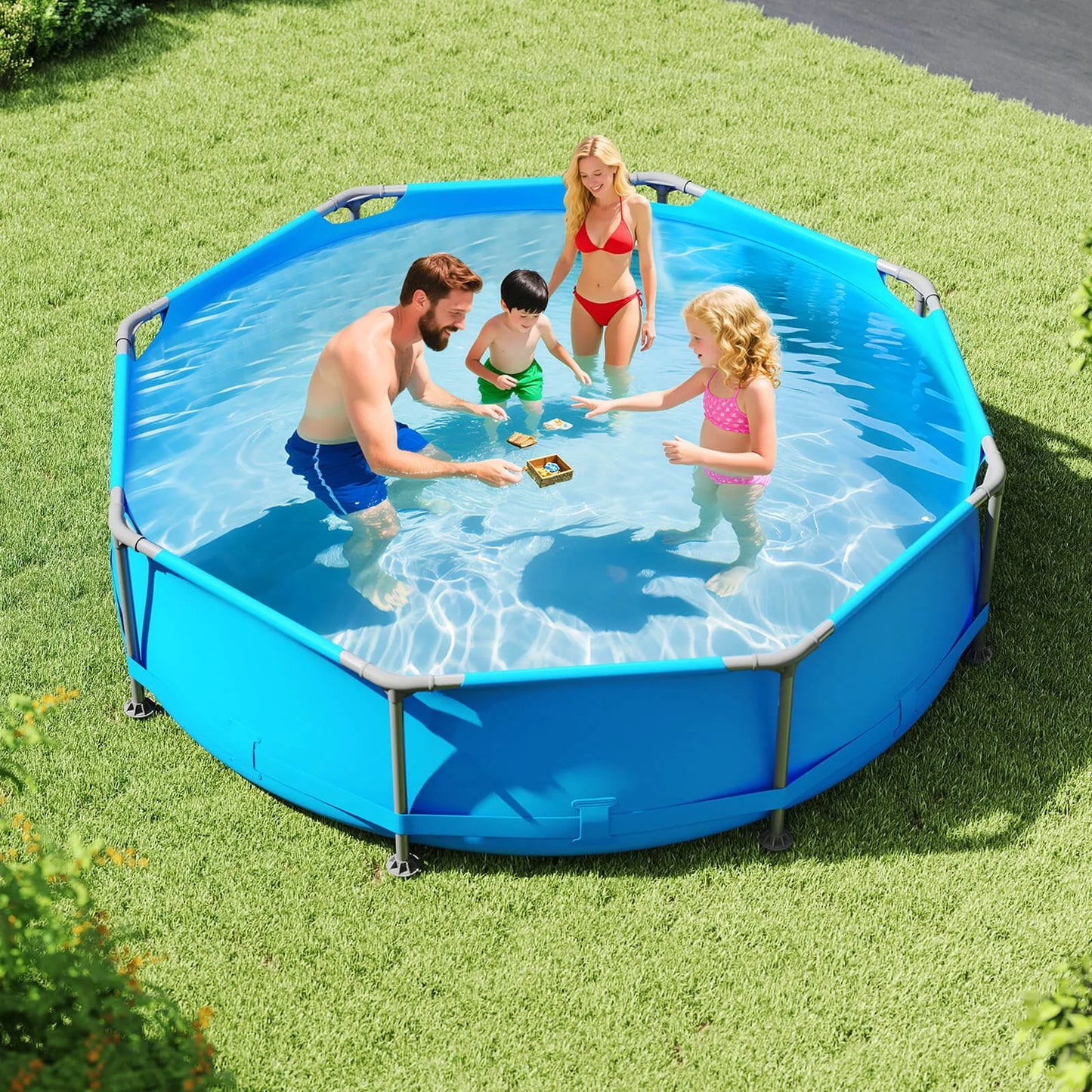 Outdoor Hot Tub, Outdoor Family Swimming Pool with Metal Frame Multi-Layer PVC Fabric.