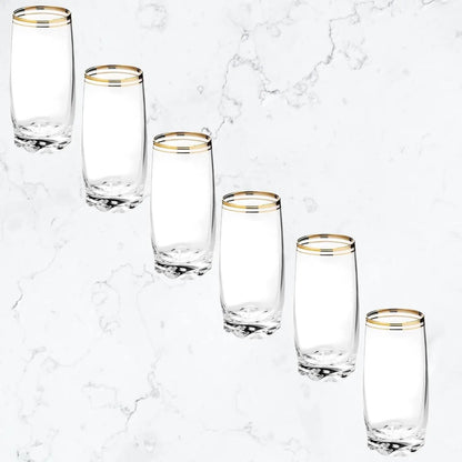 13.25 Oz Gold Rim Glass Set of 6 - Elegant Durable Drinking Glasses for Cocktails, Entertaining.