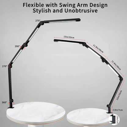 LED Desk Lamp with Clamp Flexible 4 sections Swing Arm Three light sources.