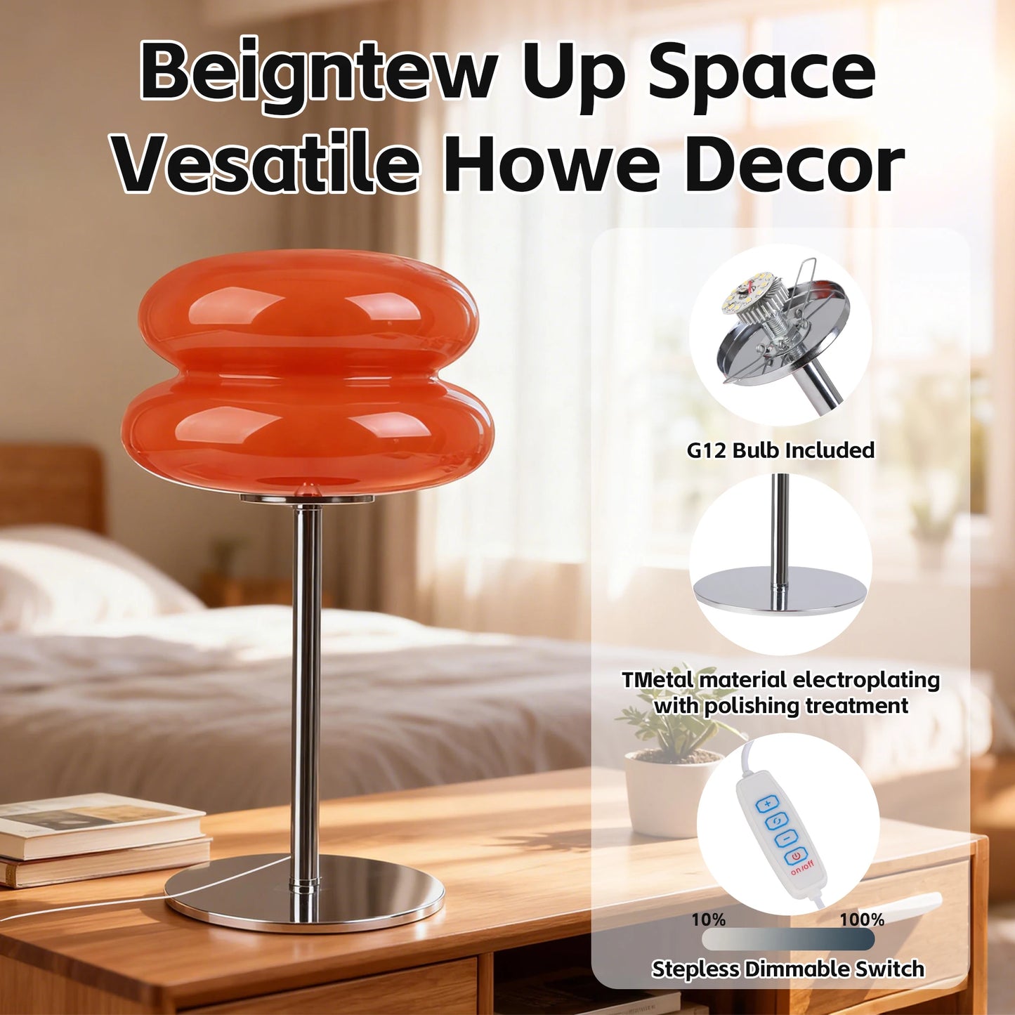 Macaron Glass Table Lamp, Dimming, Living Room and Eye Protection Night Light Bedroom Decor
