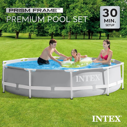 Prism Frame Above Ground Swimming Pool Set: 10ft x 30in – Includes 330 GPH Filter Pump – Removable Pool Ladder