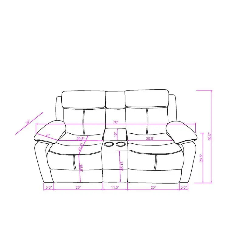 3-Piece Reclining Sofa Set with LED Lights – Sofa, Loveseat & Recliner for Living Room.