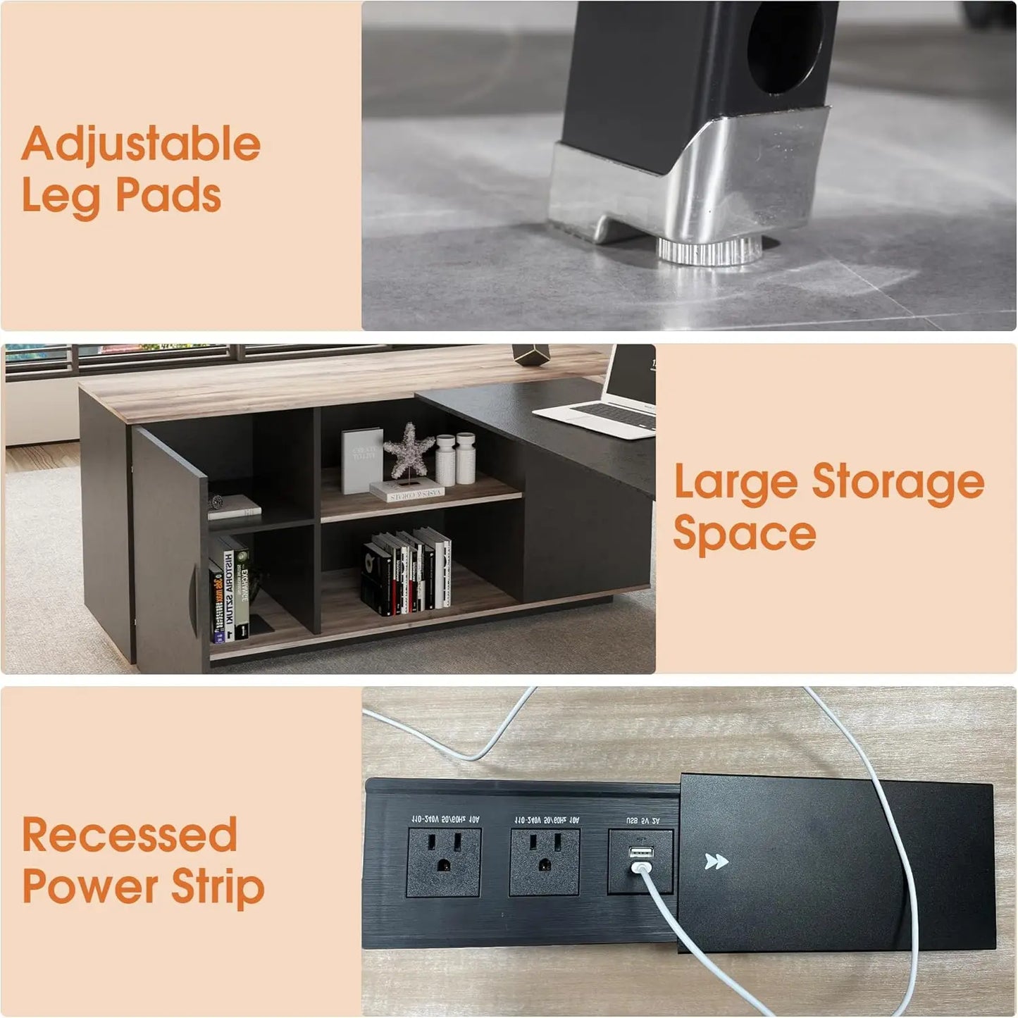 63in L-Shaped Executive Desk with 47" lateral File Cabinet/Storage Shelves Business Table Computer Home Office