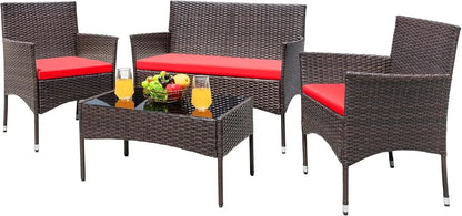 patio furniture 4 pieces conversation set outdoor wicker rattan chairs & Table.