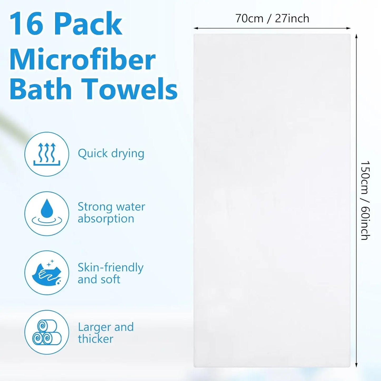 16 Pack Bulk Microfiber Towels 27x60 Oversized Highly Absorbent Soft for Beach Pool Bathroom