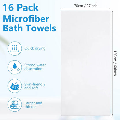 16 Pack Bulk Microfiber Towels 27x60 Oversized Highly Absorbent Soft for Beach Pool Bathroom