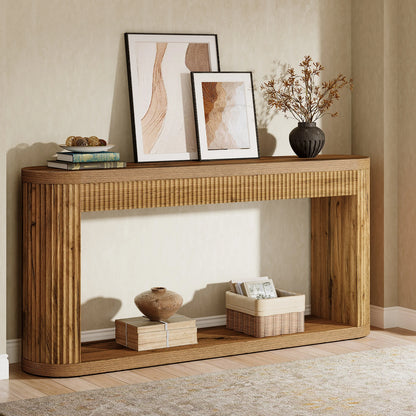 63" Fluted Console Table for Entryway, Narrow Sofa Table Behind Couch