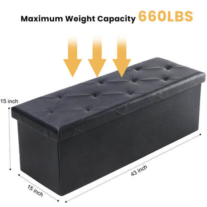 Leather Folding Ottoman Storage Footstool Toy Box Bedroom Bench.