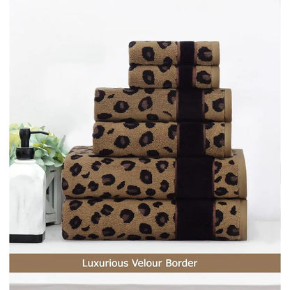 6 Piece Towel Set Animal Print Leopard Cheetah, 100 Cotton Jacquard 2 Bath Towel, 2 Hand Towel, 2 Washcloths.