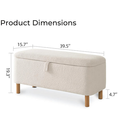 Storage Ottoman Bench for Bedroom end of Bed, Sherpa Upholstered Shoe Seat Storage.
