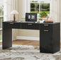 60" Executive Desk with Fluted Drawers, Wood Home Office Desk with Storage Cabinet, Charging Station.