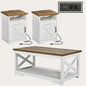 Bestseller Farmhouse Style 3-Piece Living Room Furniture Set - Coffee Table - 2 End Tables, Charging Station.