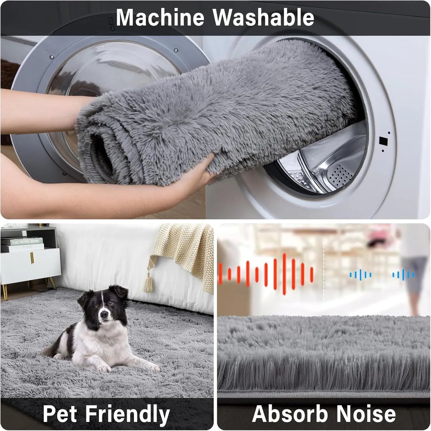 Soft Modern Indoor Large Shaggy Rug for Living Room Bedroom, Non-Slip Plush Fluffy.