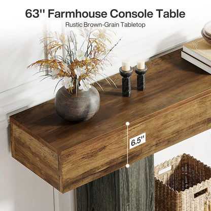 Tribe signs 63" Console Table, Farmhouse 2-Tier Entryway Table with U-Shaped Base, Narrow.