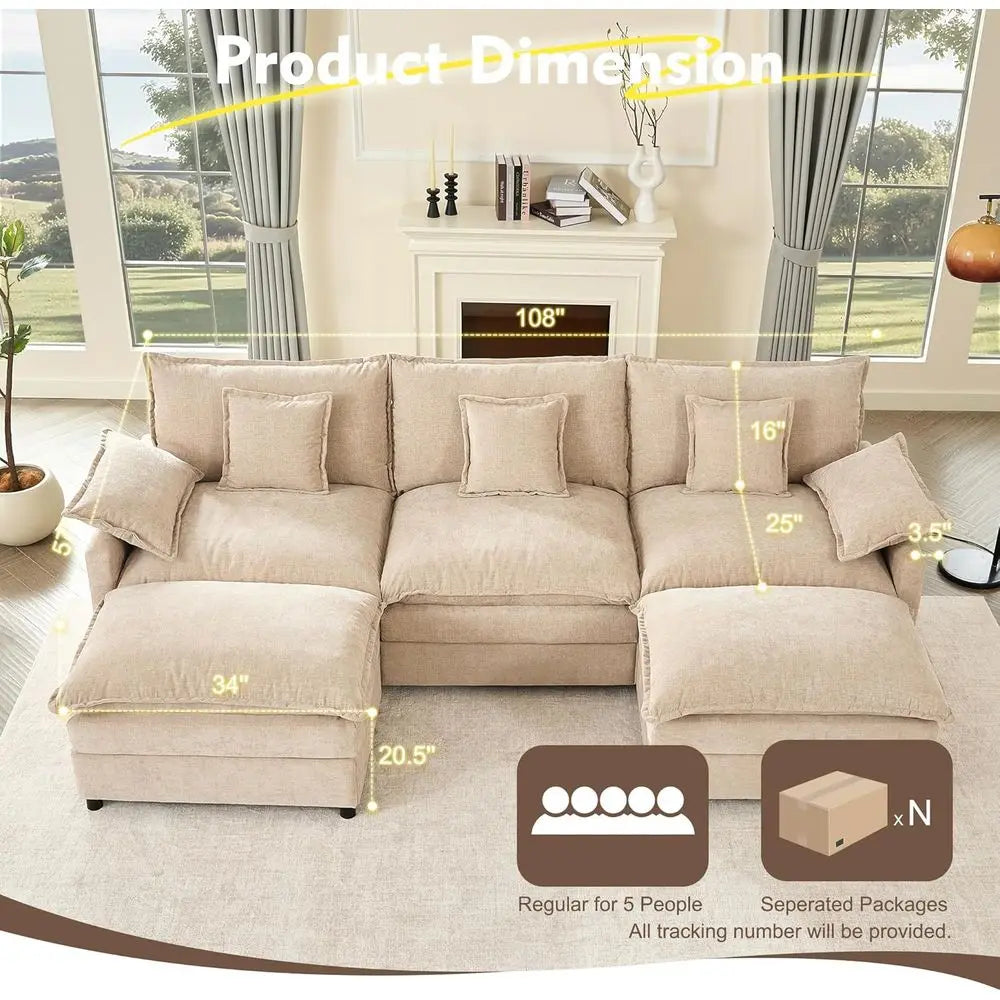 Modern 3-Piece Sofa Set with Mobile Ottoman, Suitable for Living Room, Velvet, White.