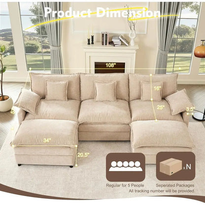 Modern 3-Piece Sofa Set with Mobile Ottoman, Suitable for Living Room, Velvet, White.