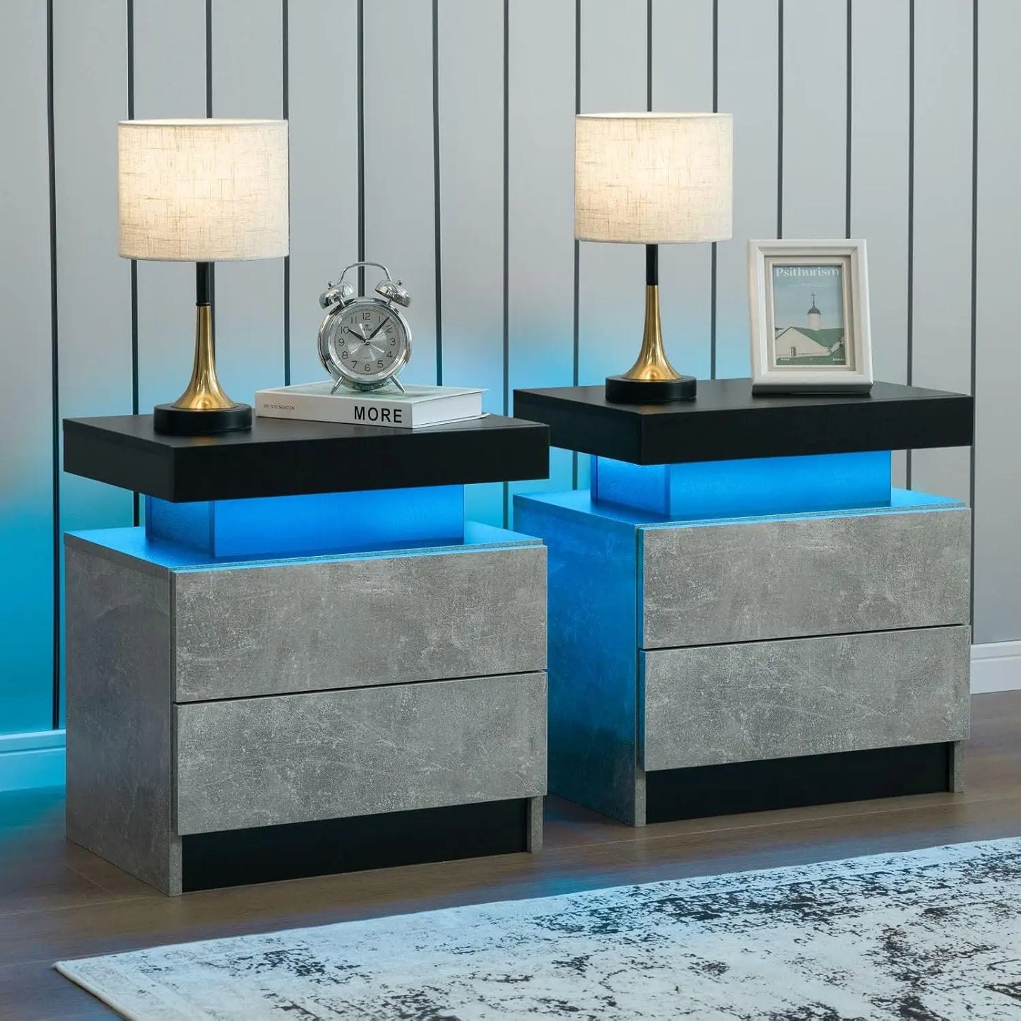 Nightstand Set of 2 LED Nightstand with 2 Drawer, Bedside Table, Customized.