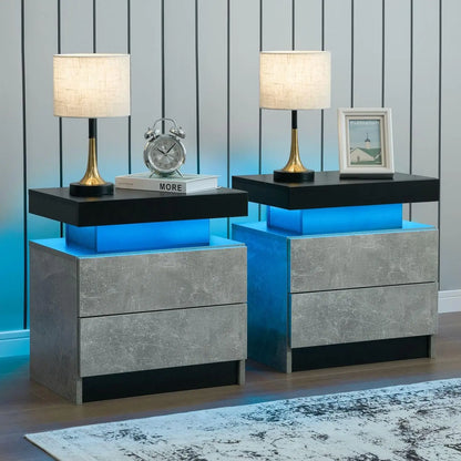 Nightstand Set of 2 LED Nightstand with 2 Drawer, Bedside Table, Customized.