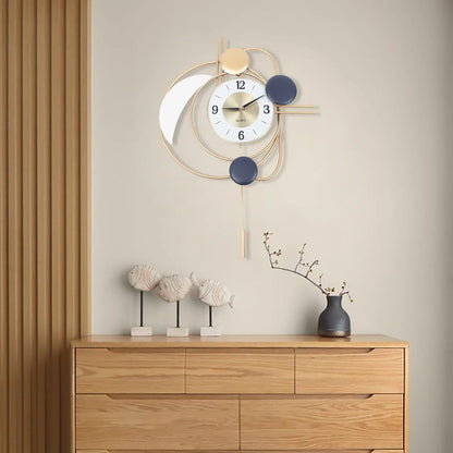Large Modern Metal Wall Clocks Luxury Silent Hanging Clock with Swing Pendulum, Wall Art Decor.