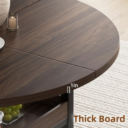 5-Piece Round Dining Table Set with Storage, with 4 PU Leather Chairs, Space Saving.