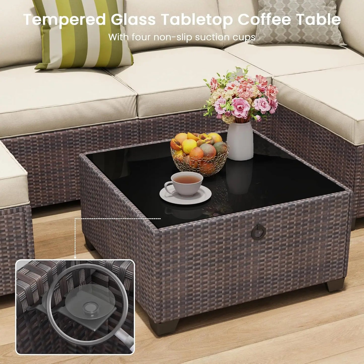 7 Piece Outdoor Patio Furniture Set, Outdoor Sectional Furniture, Rattan & Wicker Modern.