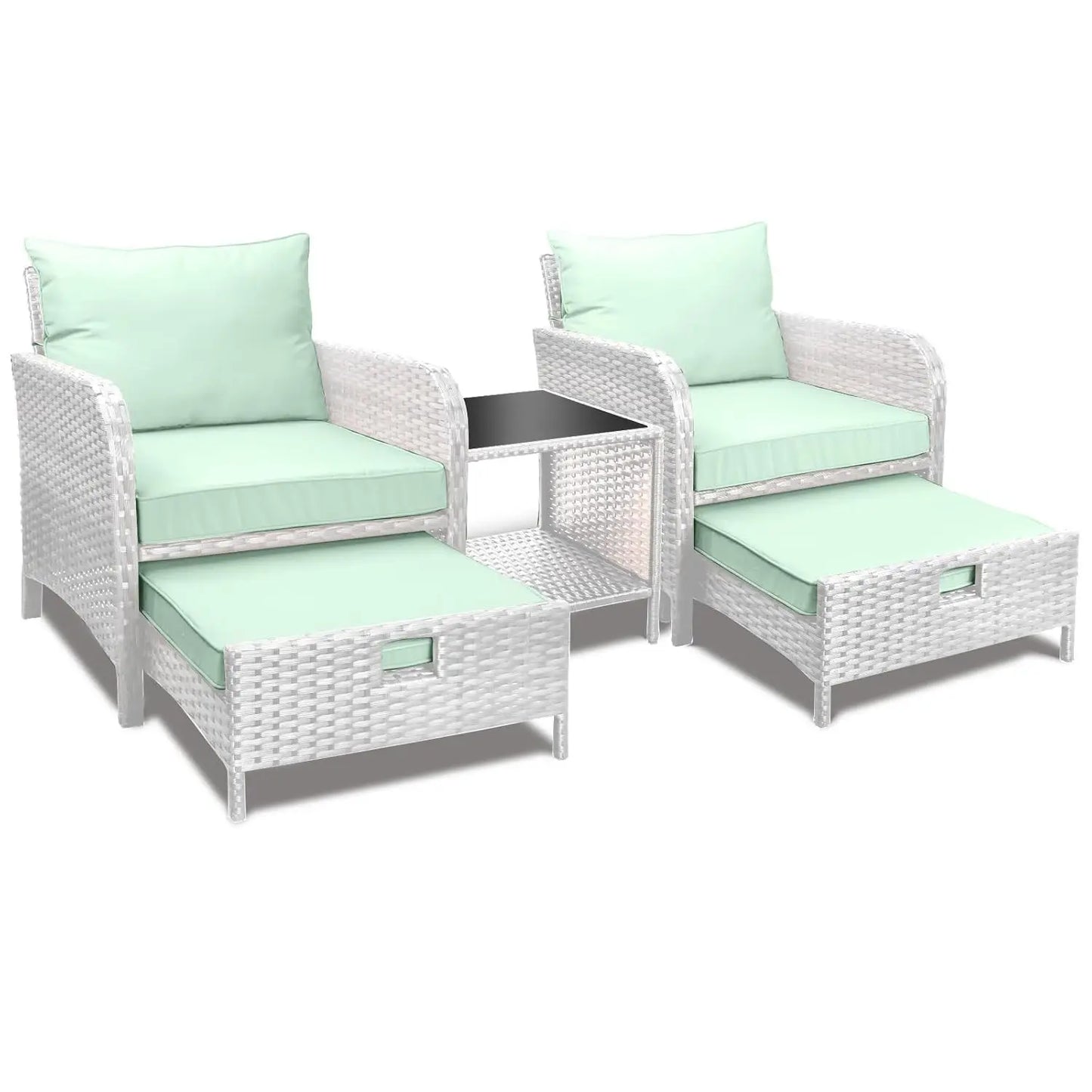 Balcony Furniture 5 Piece Patio Conversation Set, PE Wicker Rattan Outdoor Lounge Chairs.