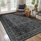 Vintage Charcoal Black Area Rug 6x9, Washable Non-Slip Low Pile Carpet for Living Room Bedroom.