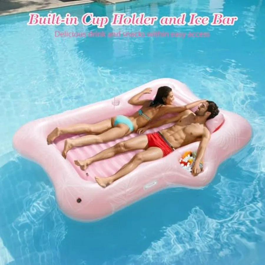 Large Inflatable Pool Float for Adults with Ice Bar and Drink Holder Tanning Bed Raft.