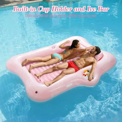 Large Inflatable Pool Float for Adults with Ice Bar and Drink Holder Tanning Bed Raft.