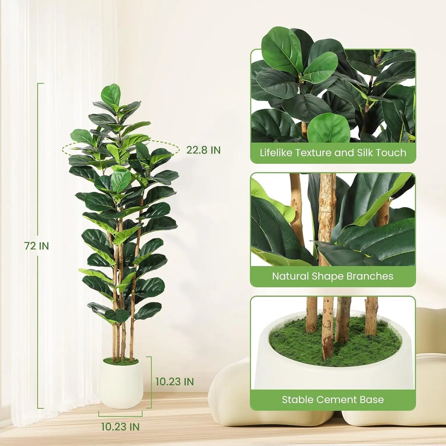 5/6/7 FT Artificial Fiddle Leaf Fig Tree with Pot Faux with Artificial Plants for Home