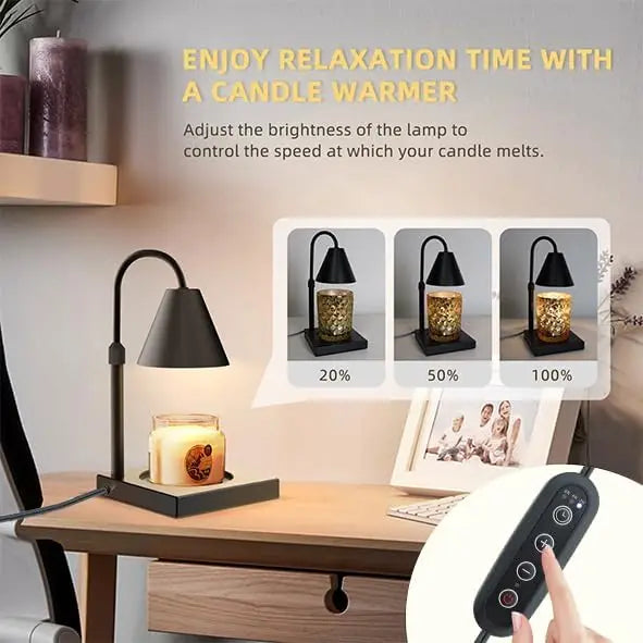 Stepless Dimming Candle Warmer Lamp with Timer and Adjustable Height.