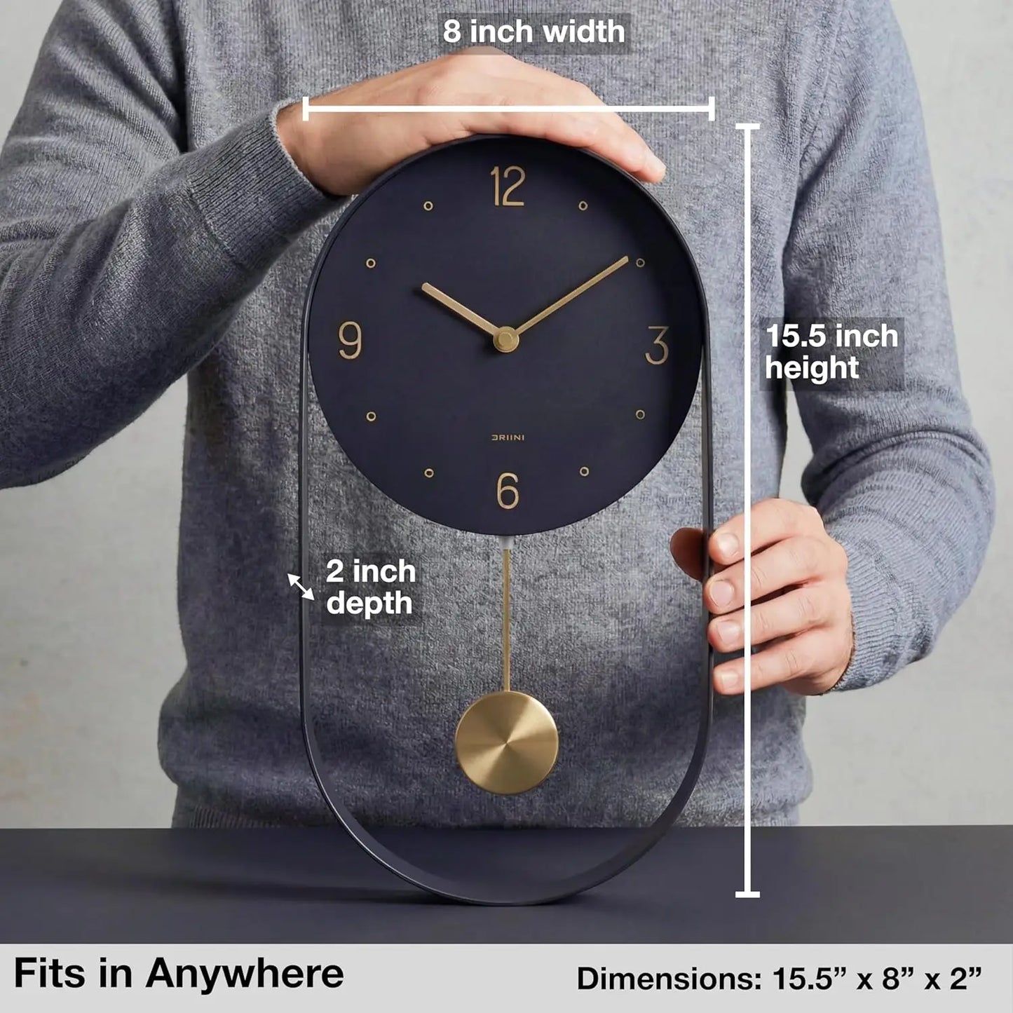 Modern Pendulum Wall Clock - Black and Gold Decorative Wall Clock with Pendulum.