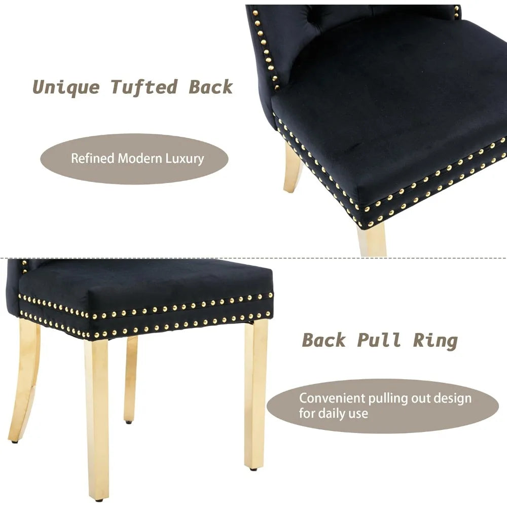 Velvet Dining Chairs Set of 4, Upholstered High-end Tufted Dining Chair with Nail head Back.