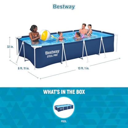 13 Foot x 32 Inch Rectangular Above Ground Outdoor Pool Steel Framed Vinyl Swimming Pool.