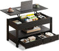Lift Top Coffee Table with 2 Drawers, Large Storage and Open Shelf for Living Room in Black