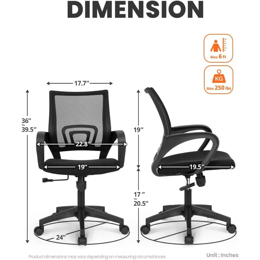 NEO CHAIR Black Mesh Gaming Office Chair Mid Back Lumbar Support Adjustable Height, Swivel.