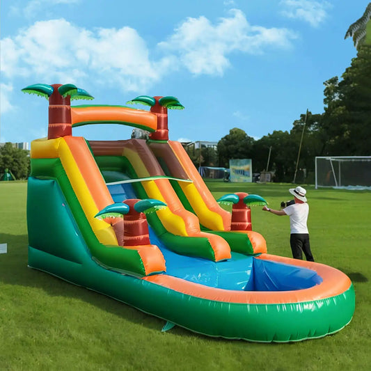 Inflatable pool Summer Outdoor Air Bounce Water Amusement Play Equipment, Double Slide Bubble Ball