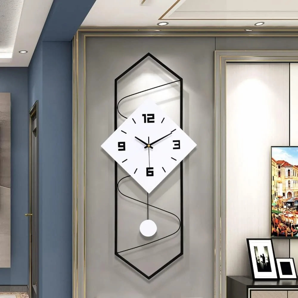 Swing Quartz Silent Wall Clock Metal Modern Large Pendulum Wall Clock Home Decor with Hook.