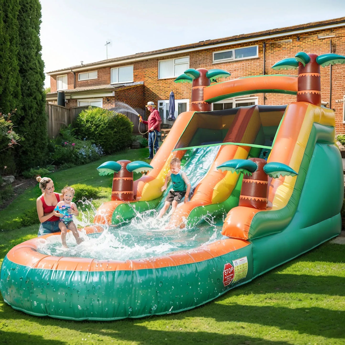 Inflatable pool Summer Outdoor Air Bounce Water Amusement Play Equipment, Double Slide Bubble Ball