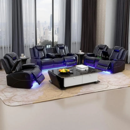 Power Living Room Furniture Sets, Electric Recliner Chair with LED Light, sectional Sofa Loveseat with Wireless Charging