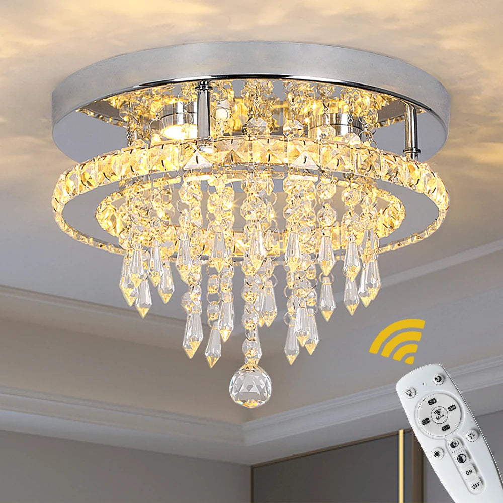 Luxury Crystal Ceiling Lamp Smart Led Dining Room Pendant Light Chandelier Remote Control.