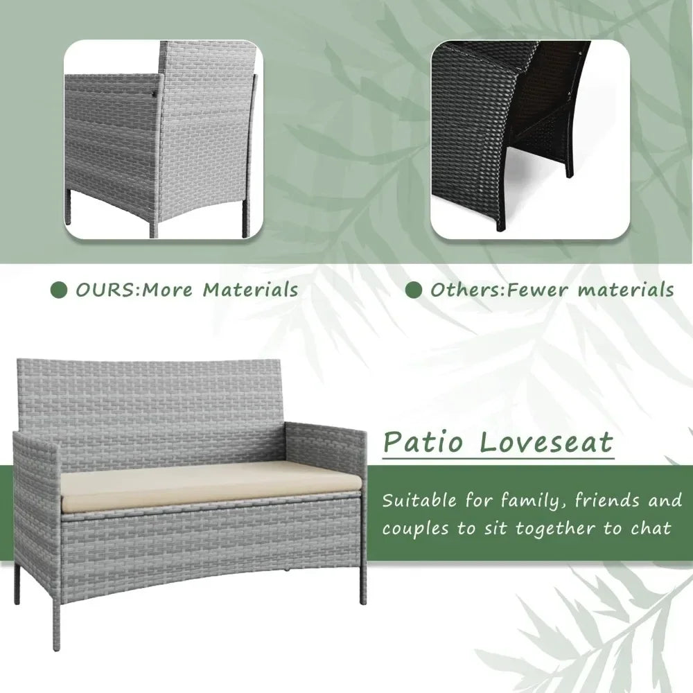 patio furniture 4 pieces conversation set outdoor wicker rattan chairs & Table.