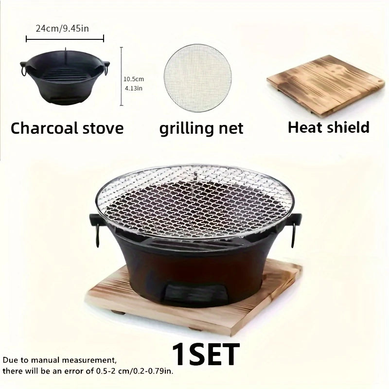 Round barbecue grill, portable camping stove, picnic and desktop small charcoal barbecue grill