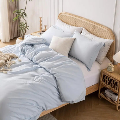 Light Blue 100 Washed Cotton Linen Like Duvet Cover Set Queen Size, 3 Pieces, and 2 Pillow Shams.