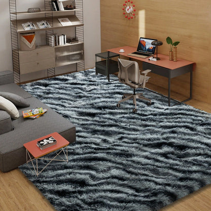 Fluffy Long Shag Zebra Print Rug for Bedroom, Washable, Super Soft Indoor Plush Rug.