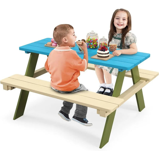 Kids Picnic Table, Acacia Wood, Outdoor Table with Benches, Toddler Patio Furniture Set.