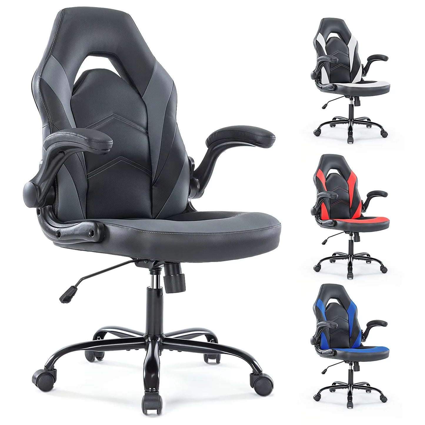 Ergonomic Office Computer Home Gaming Desk Chair Adjustable PU Leather, Flip-up Armrest.
