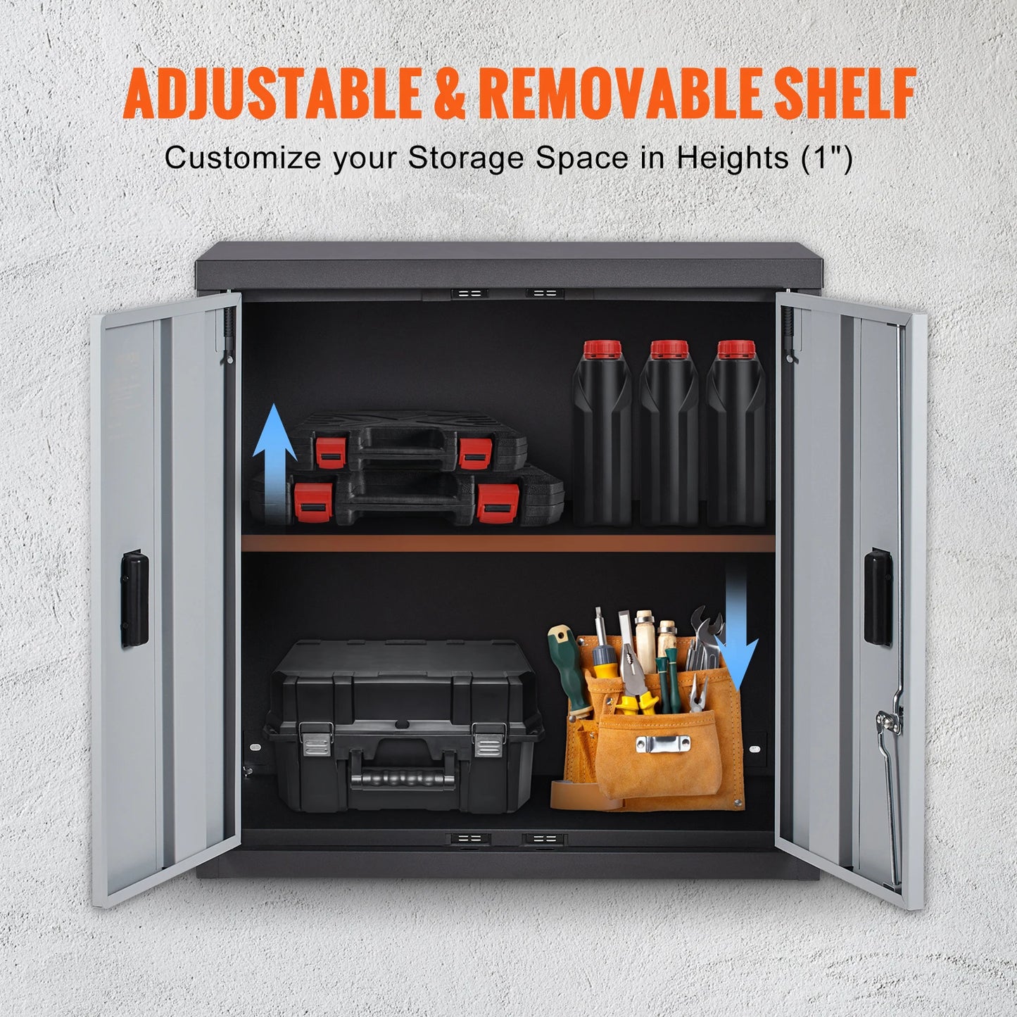 Foldable Wall Cabinet Metal Garage Locker Mounted Tool Chest Adjustable Shelf Magnetic Door.